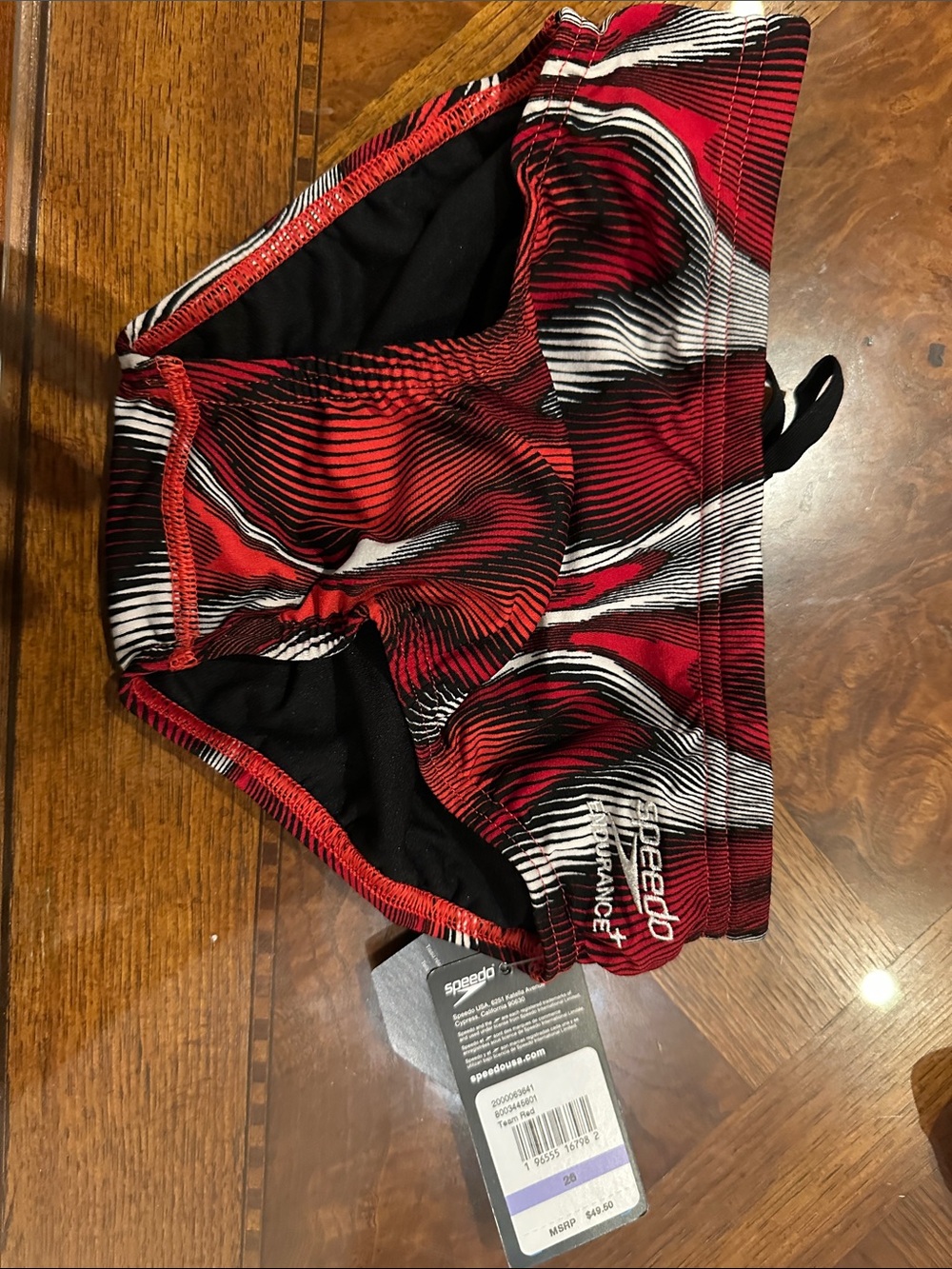 Speedo Red, Black & White Wave-Print Swim Briefs
